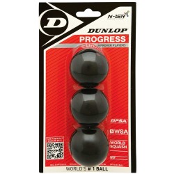 Dunlop skvoša bumbiņas PROGRESS red-improvers +6% +20% 3-blister
